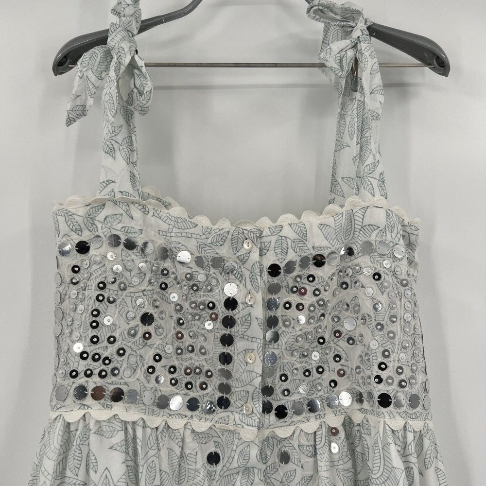 Juliet Dunn Cotton Tie Shoulder Midi Dress White/Denim Blue sz 2/M/6-8 $443 NWT - Picture 3 of 11